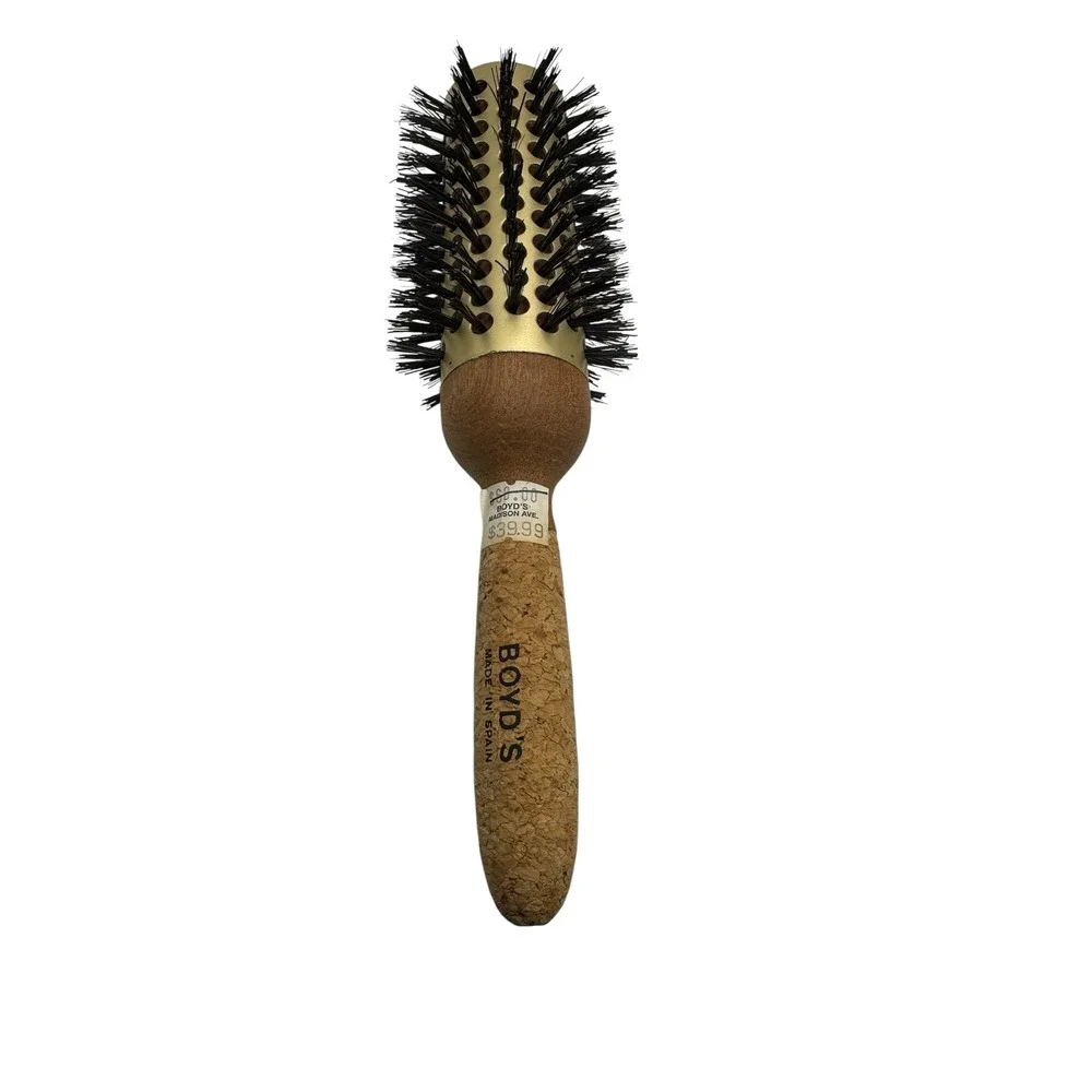 Boyd's Madison Ave Round Hair Brush Cork Handle Wood Spain Boar Bristle Gold